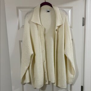 American Eagle Soft Ribbed Button-Front Cream Sweater